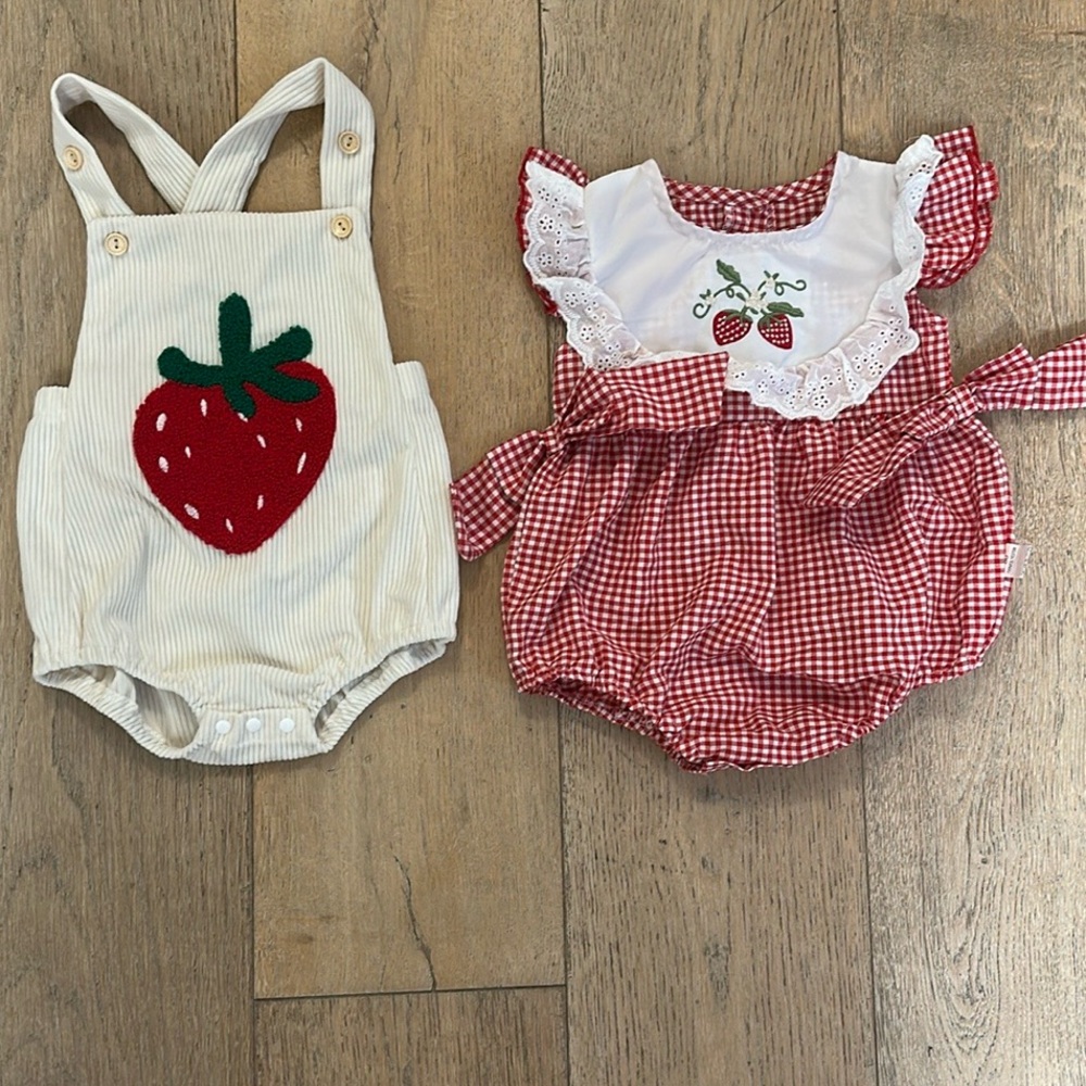 Cream and Red Bodysuits with Strawberry Appliqué